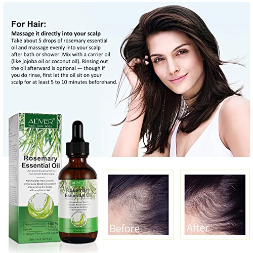 Rosemary Essential Oil for Hair Growth, 100% Pure Organic Rosemary Oil for Eyebrow and Eyelash, Nourishes The Scalp, Improves Blood Circulation,Rid of Itchy & Dry Scalp, Hair Loss Treatment 60ml - Image 5