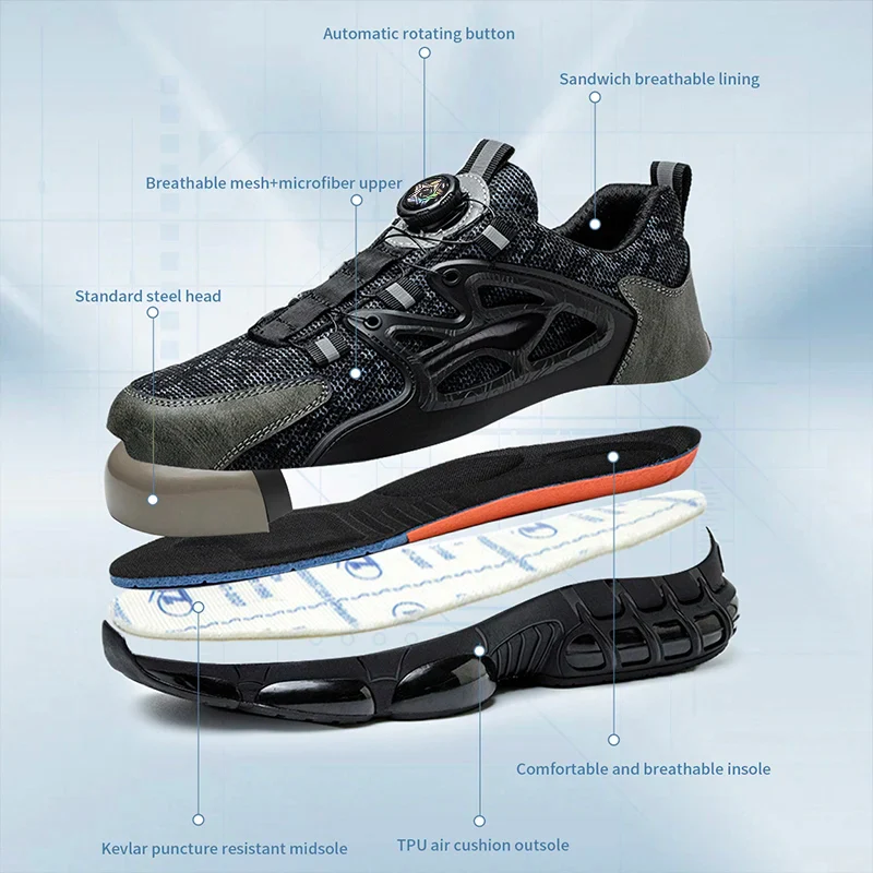 Rotating Button Safety Shoes Men Steel Toe Sneaker Air Cushion Work Shoes Man Puncture Proof Work Safety Boots Protective Shoes - Image 2