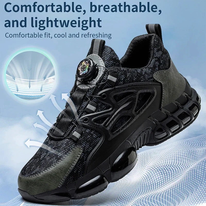 Rotating Button Safety Shoes Men Steel Toe Sneaker Air Cushion Work Shoes Man Puncture Proof Work Safety Boots Protective Shoes - Image 3