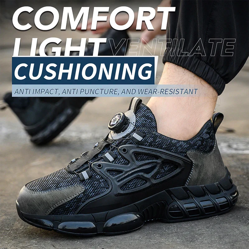 Rotating Button Safety Shoes Men Steel Toe Sneaker Air Cushion Work Shoes Man Puncture Proof Work Safety Boots Protective Shoes - Image 5