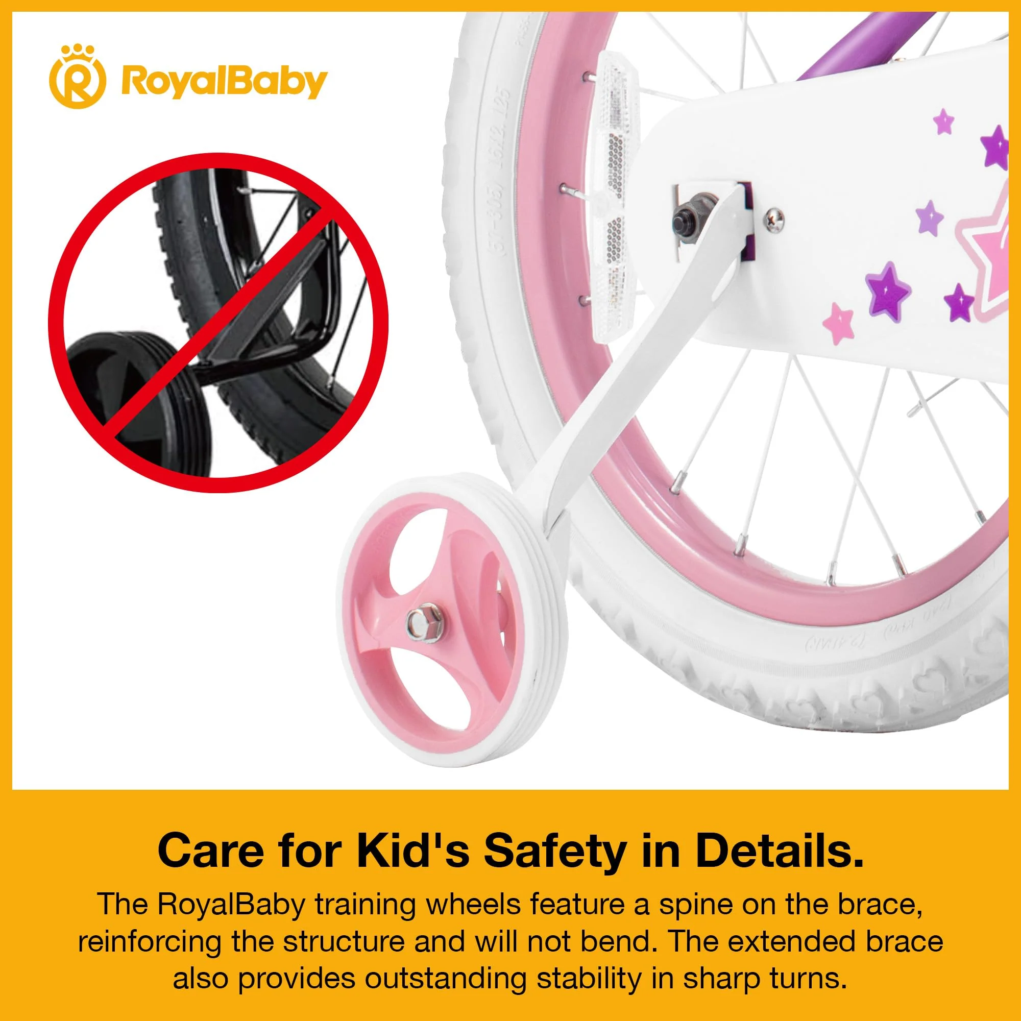 Royalbaby Stargirl Kids Girls Bike Bicycle with Basket Training Wheels 14 Inch Purple - Image 6