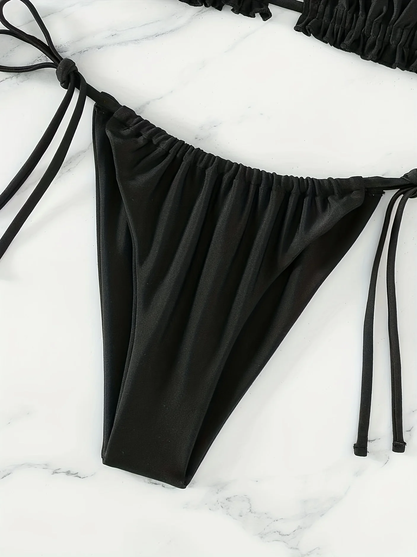 [Ruched Bra Top Bikini] Two Piece Ruched Bra Top Bikini Swimsuit - Double Drawstring Bandeau Tie Side High Cut - Women's Swimwear - Image 3