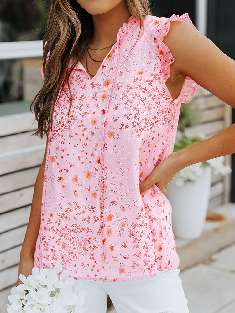 Ruffles Sleeveless Fashion Floral Outerwear Vest - Image 2