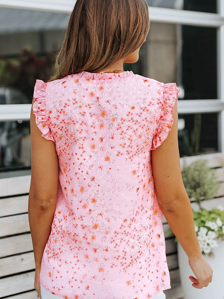 Ruffles Sleeveless Fashion Floral Outerwear Vest - Image 6