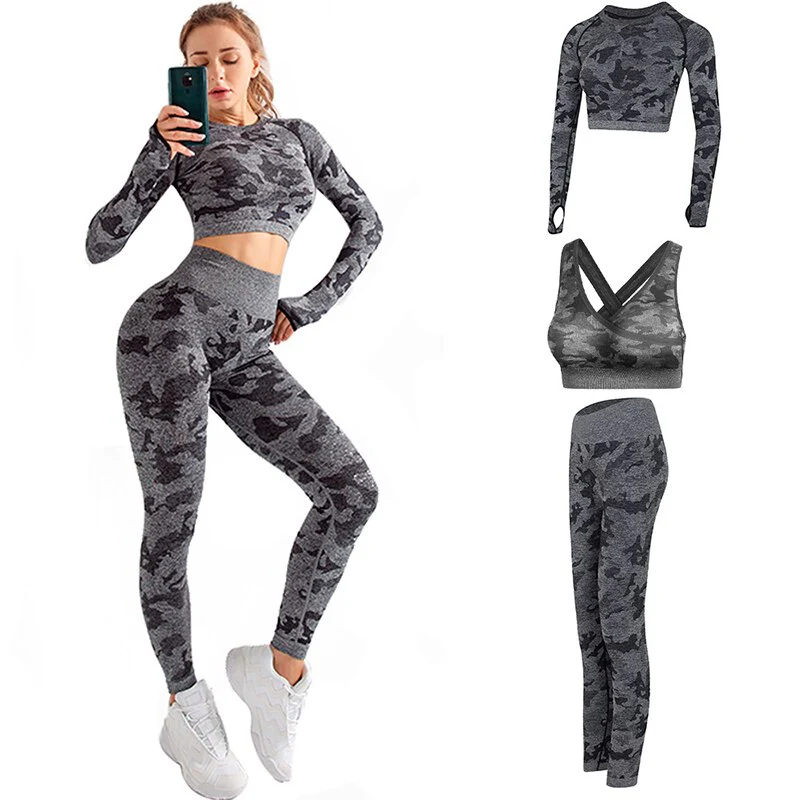 RUUHEE Women Yoga Set Camouflage Seamless Long Sleeve High Waist Leggings and Bra Workout Sportwears 2 Piece  Gym Suit Female - Image 11