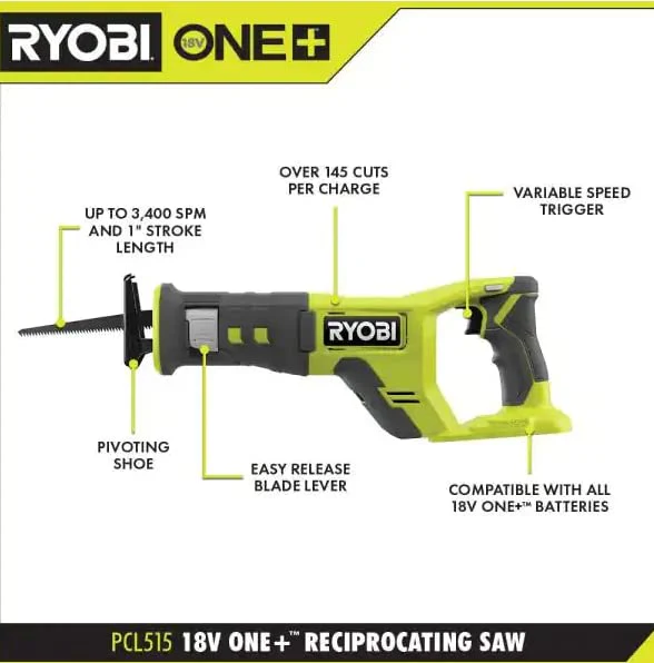 RYOBI ONE+ 18V Cordless Reciprocating Saw (Tool Only), PCL515B - Image 2