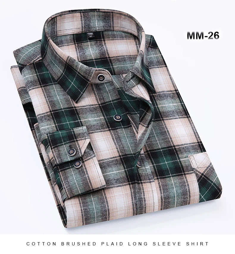 S-11XL Plaid Flannel Shirts For Men's Long Sleeve Cotton Fashion Design Young Casual Standard-Fit Thick Man Shirt Blouse Clothes - Image 11
