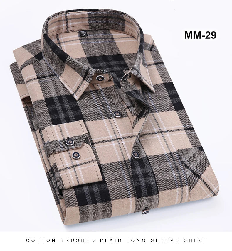 S-11XL Plaid Flannel Shirts For Men's Long Sleeve Cotton Fashion Design Young Casual Standard-Fit Thick Man Shirt Blouse Clothes - Image 12