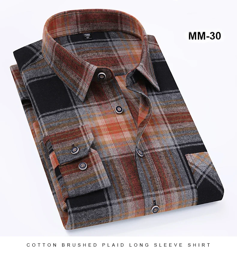 S-11XL Plaid Flannel Shirts For Men's Long Sleeve Cotton Fashion Design Young Casual Standard-Fit Thick Man Shirt Blouse Clothes - Image 13