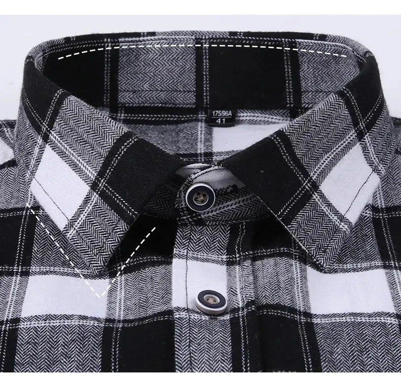 S-11XL Plaid Flannel Shirts For Men's Long Sleeve Cotton Fashion Design Young Casual Standard-Fit Thick Man Shirt Blouse Clothes - Image 14
