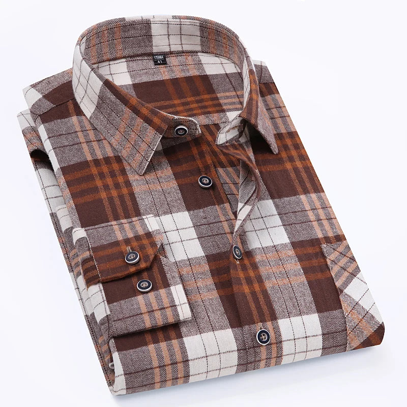 S-11XL Plaid Flannel Shirts For Men's Long Sleeve Cotton Fashion Design Young Casual Standard-Fit Thick Man Shirt Blouse Clothes - Image 18