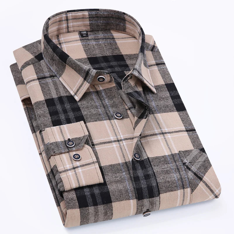 S-11XL Plaid Flannel Shirts For Men's Long Sleeve Cotton Fashion Design Young Casual Standard-Fit Thick Man Shirt Blouse Clothes - Image 19