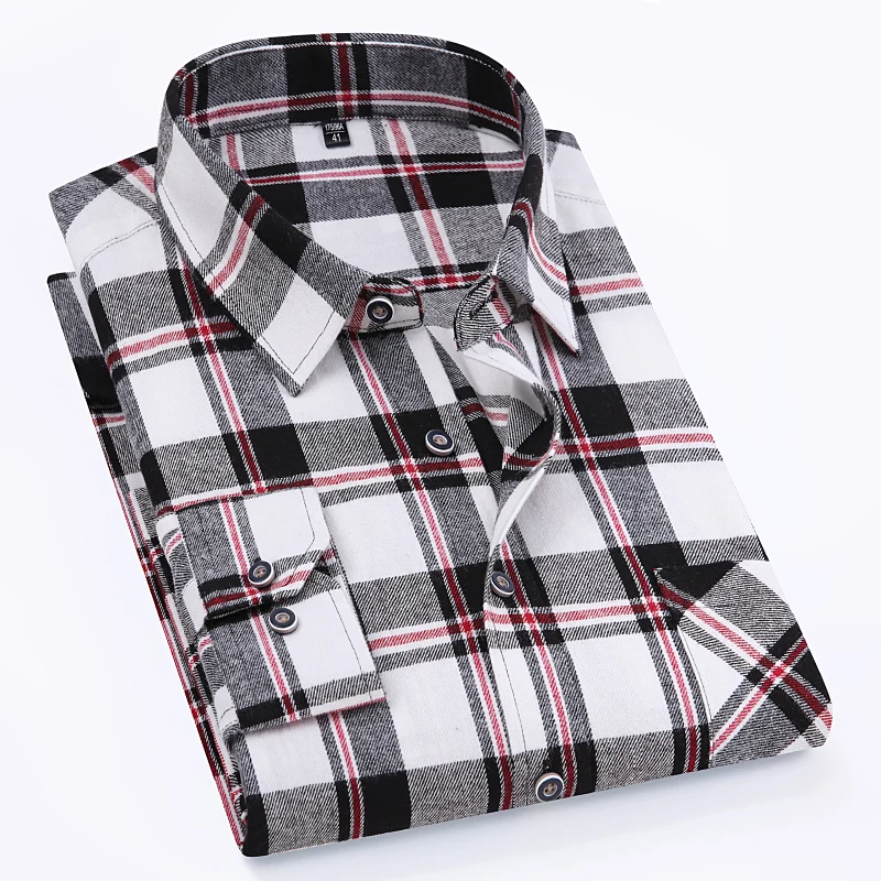 S-11XL Plaid Flannel Shirts For Men's Long Sleeve Cotton Fashion Design Young Casual Standard-Fit Thick Man Shirt Blouse Clothes - Image 22