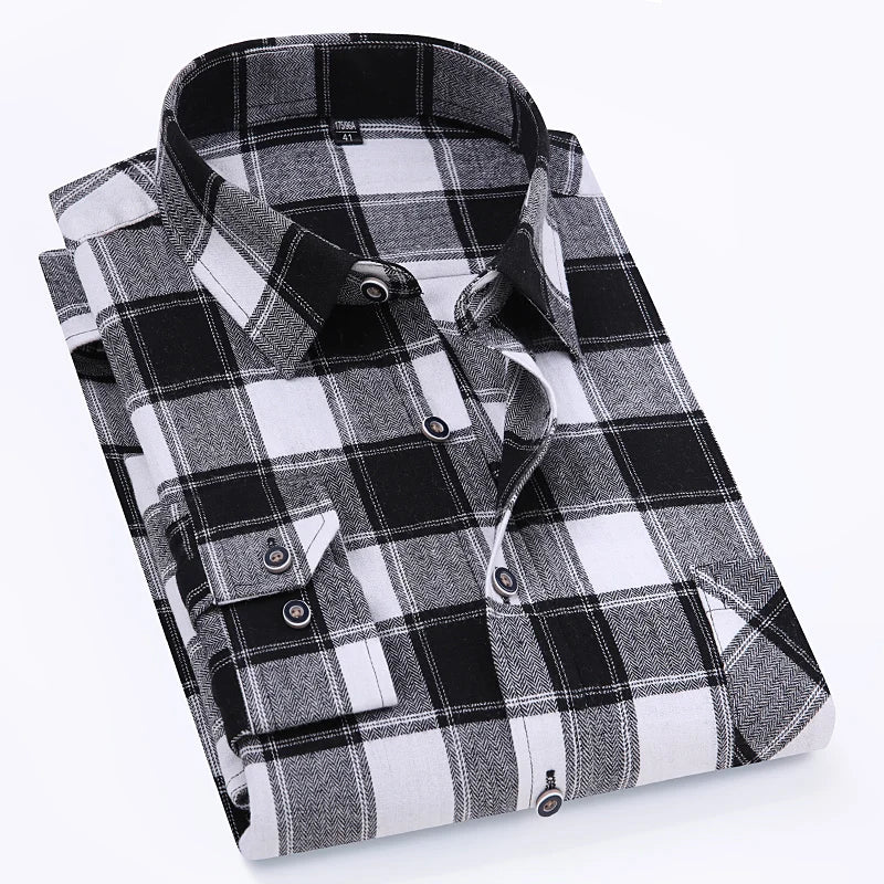 S-11XL Plaid Flannel Shirts For Men's Long Sleeve Cotton Fashion Design Young Casual Standard-Fit Thick Man Shirt Blouse Clothes - Image 23