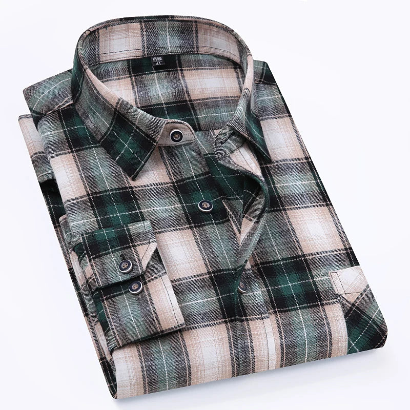 S-11XL Plaid Flannel Shirts For Men's Long Sleeve Cotton Fashion Design Young Casual Standard-Fit Thick Man Shirt Blouse Clothes - Image 24