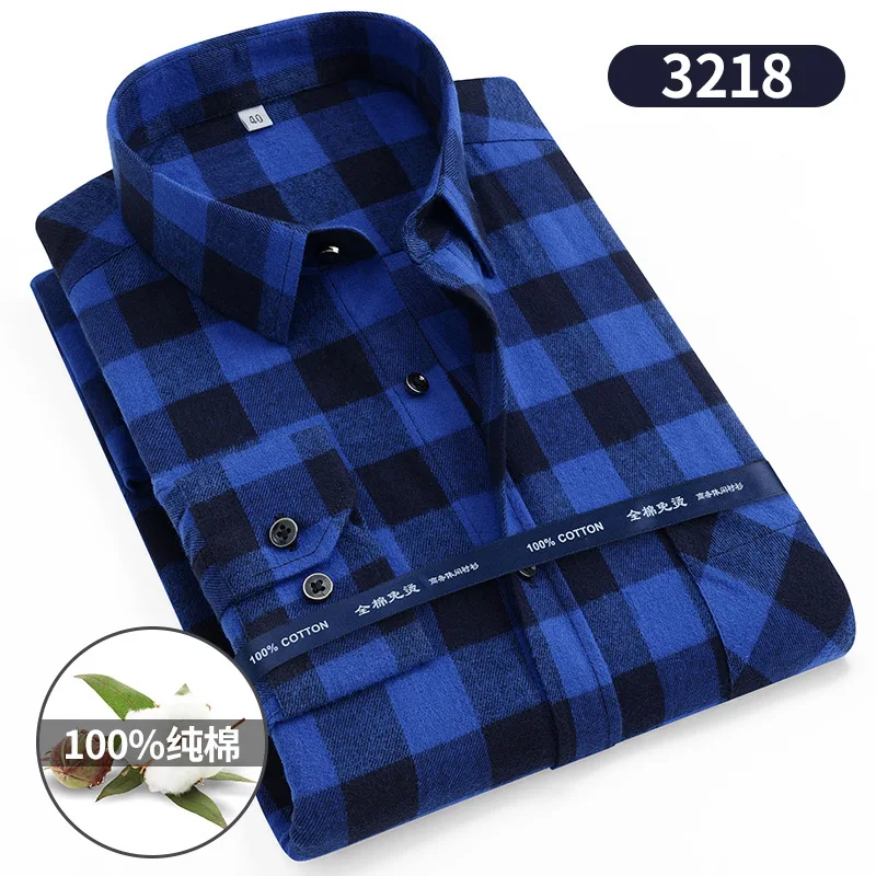 S-11XL Plaid Flannel Shirts For Men's Long Sleeve Cotton Fashion Design Young Casual Standard-Fit Thick Man Shirt Blouse Clothes - Image 26