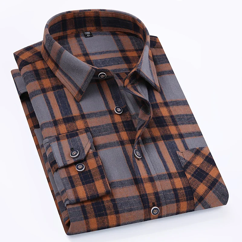 S-11XL Plaid Flannel Shirts For Men's Long Sleeve Cotton Fashion Design Young Casual Standard-Fit Thick Man Shirt Blouse Clothes - Image 31