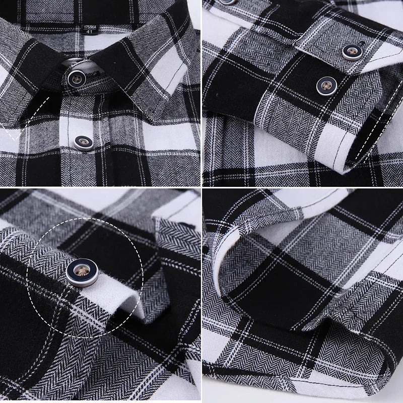 S-11XL Plaid Flannel Shirts For Men's Long Sleeve Cotton Fashion Design Young Casual Standard-Fit Thick Man Shirt Blouse Clothes - Image 4