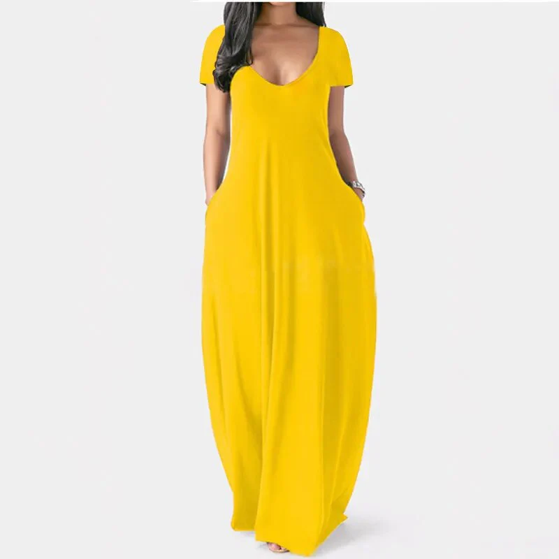 S-5XL Women Casual Dresses Ladies Fashion Loose Sexy V-Neck Fall Clothes Casual Maxi Solid Color Plus Size Long Dress - Image 15