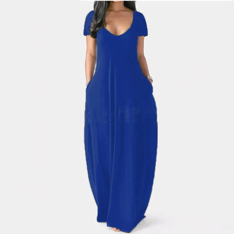 S-5XL Women Casual Dresses Ladies Fashion Loose Sexy V-Neck Fall Clothes Casual Maxi Solid Color Plus Size Long Dress - Image 3