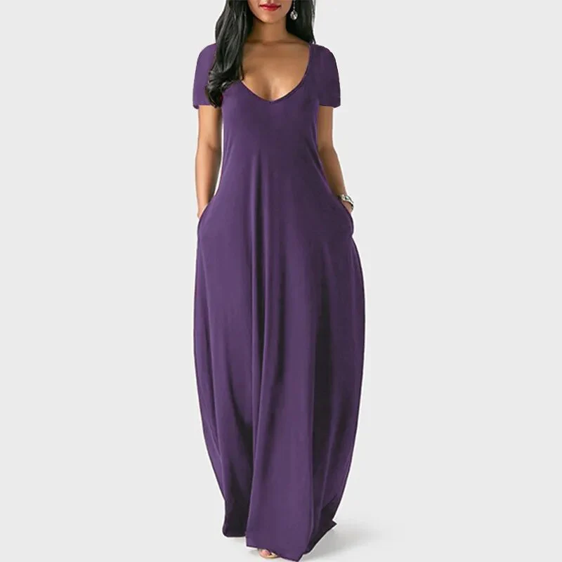 S-5XL Women Casual Dresses Ladies Fashion Loose Sexy V-Neck Fall Clothes Casual Maxi Solid Color Plus Size Long Dress - Image 4