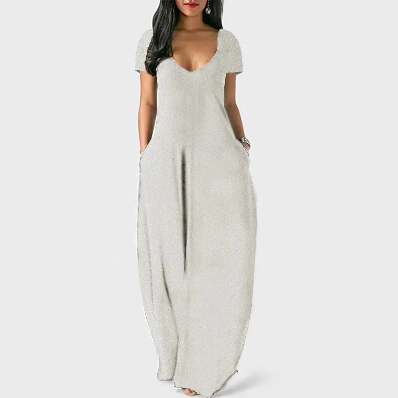S-5XL Women Casual Dresses Ladies Fashion Loose Sexy V-Neck Fall Clothes Casual Maxi Solid Color Plus Size Long Dress - Image 5