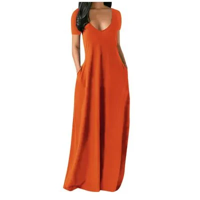 S-5XL Women Casual Dresses Ladies Fashion Loose Sexy V-Neck Fall Clothes Casual Maxi Solid Color Plus Size Long Dress - Image 6