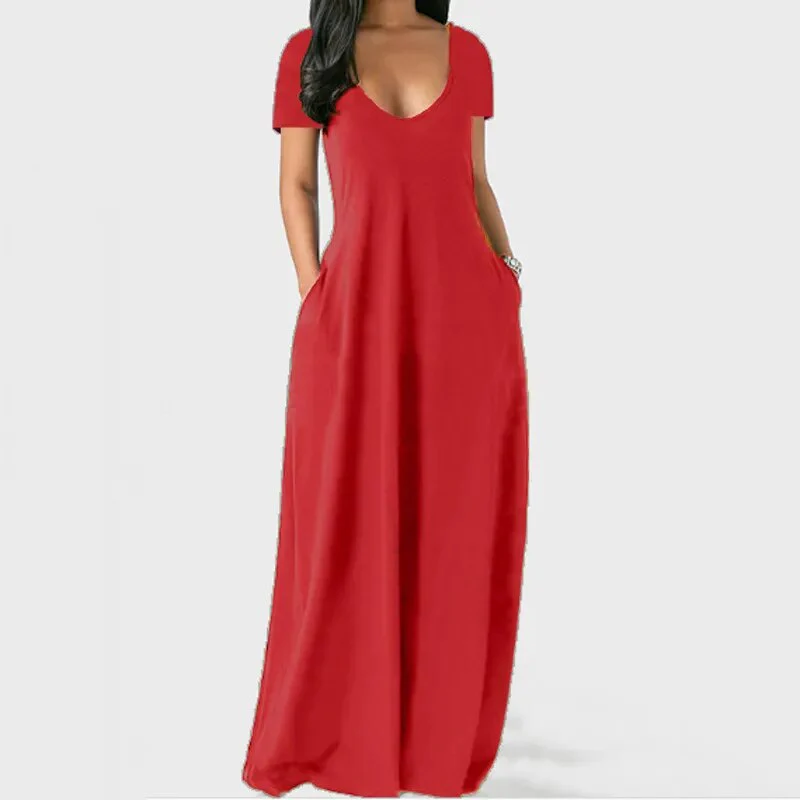 S-5XL Women Casual Dresses Ladies Fashion Loose Sexy V-Neck Fall Clothes Casual Maxi Solid Color Plus Size Long Dress - Image 8