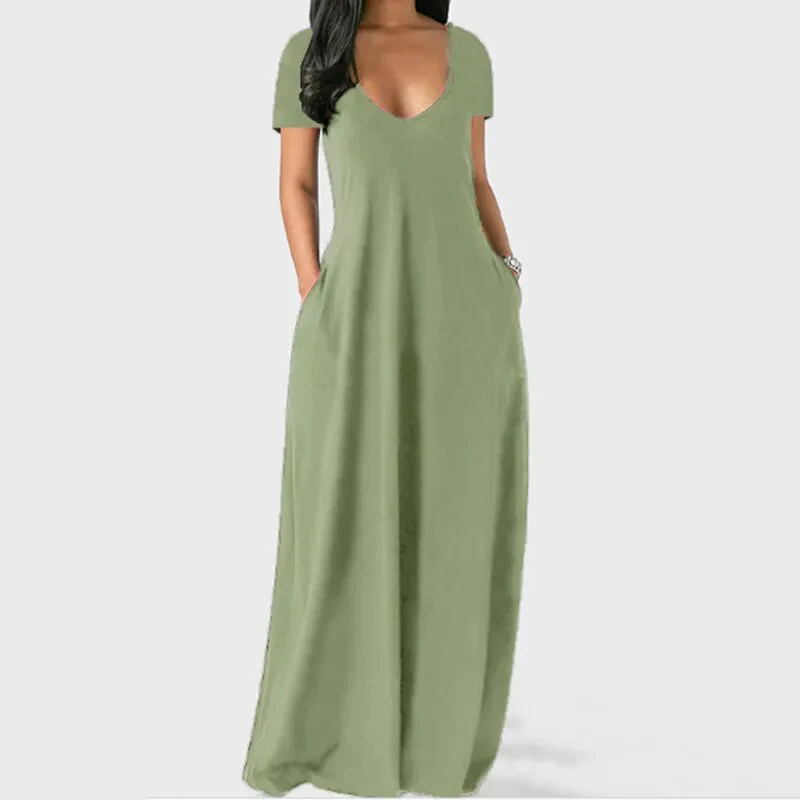 S-5XL Women Casual Dresses Ladies Fashion Loose Sexy V-Neck Fall Clothes Casual Maxi Solid Color Plus Size Long Dress - Image 9