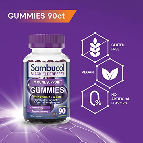 Sambucol Elderberry Gummies for Adults with Vitamin C; Zinc; Sambucus Elderberry Gummies for Immune Support with High Antioxidants; Gluten Free; Vegan; 1 Gummy Per Serving; 90 Count (90 Day Supply) - Image 6