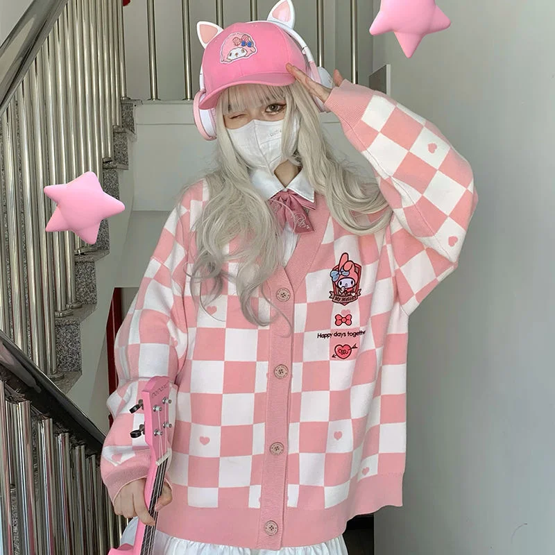 Sanrio Y2k Cinnamoroll Kawaii Cardigan Women Kuromi Melody Korean Fashion Sweater Female Preppy Style Long Knit Top Clothes 2023 - Image 4