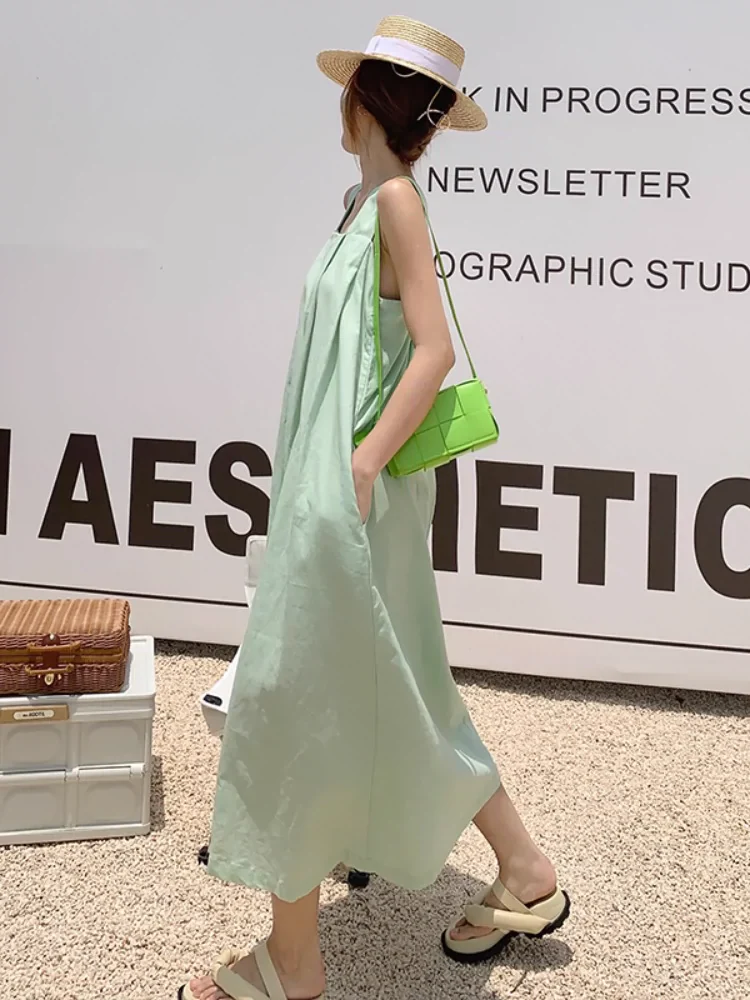 Sanya French Seaside Vacation Dress Cotton and Linen Suspender - Image 2