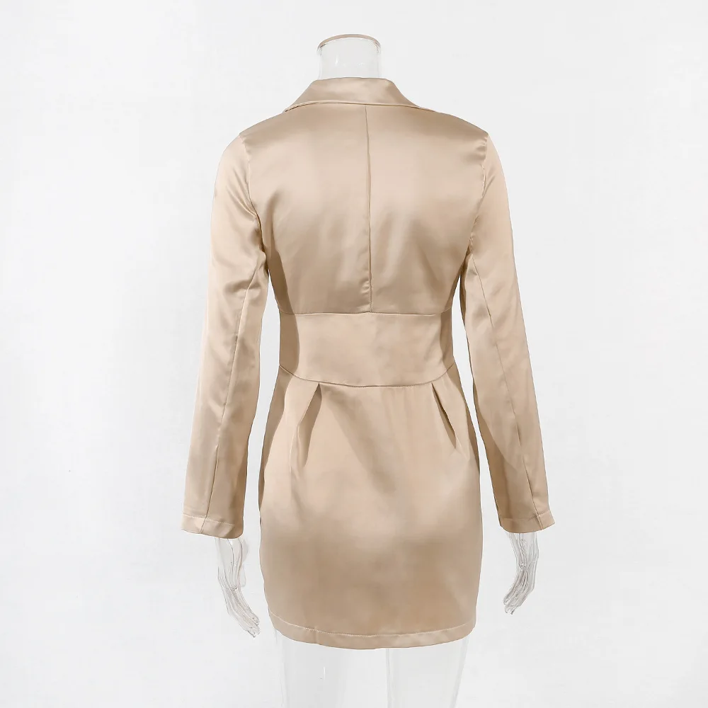 Satin Corset Dress 2023 Spring Women Long Sleeve Notched Bodycon Party Elegant Office Lady Mini Hook Bustier Dress - Image 6