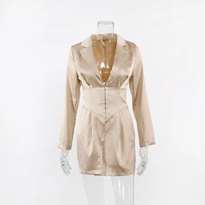 Satin Corset Dress 2023 Spring Women Long Sleeve Notched Bodycon Party Elegant Office Lady Mini Hook Bustier Dress - Image 7