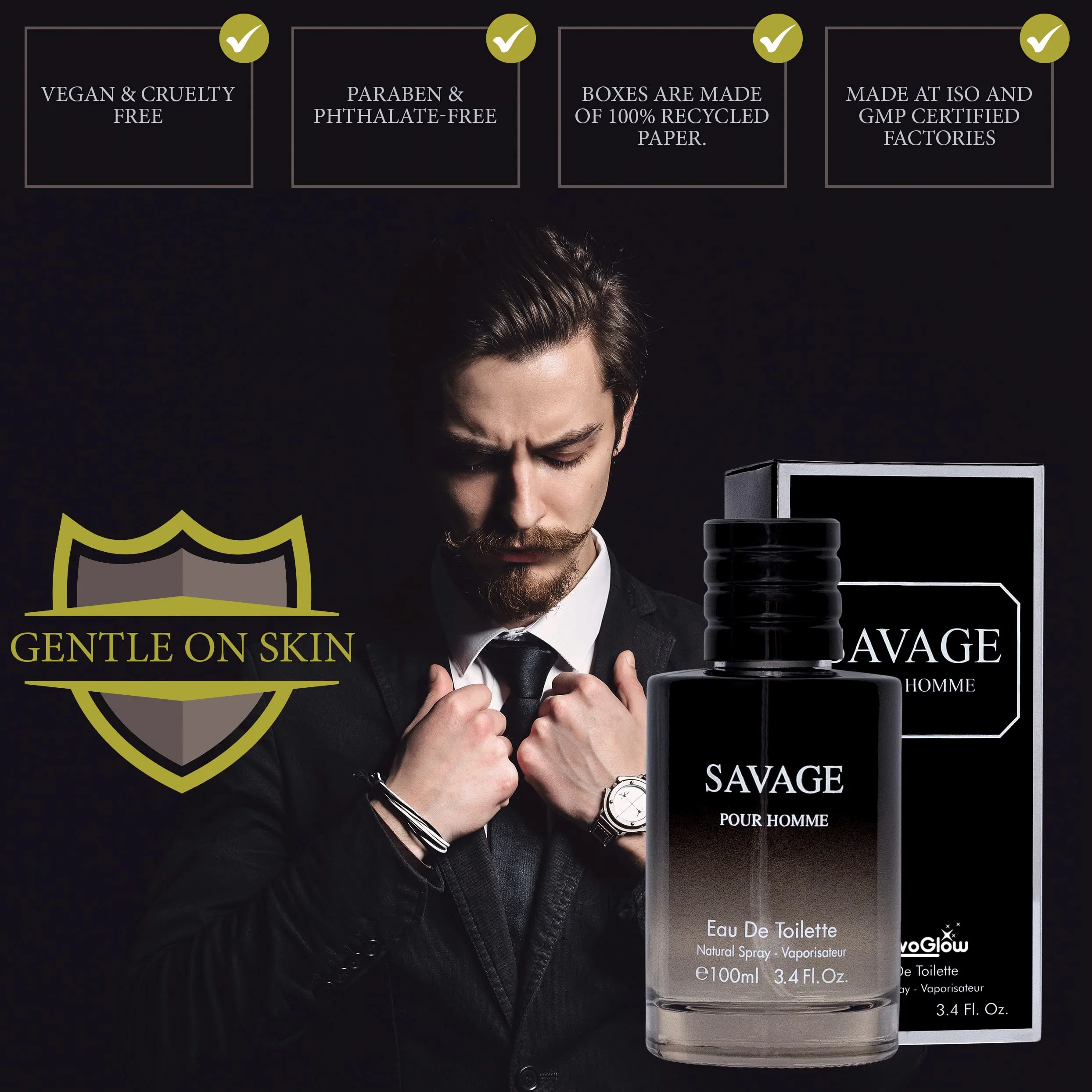Savage 3.4 Oz Eau De Toilette Spray Refreshing & Warm Masculine Scent for Daily Use Men's Casual Cologne Includes NovoGlow Carrying Pouch Smell Fresh All Day A Gift for Any Occasion - Image 3