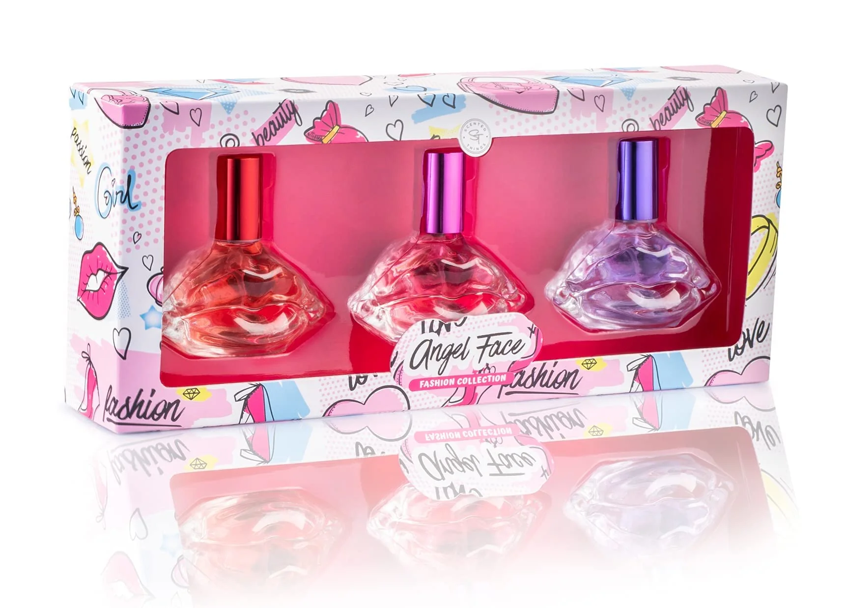 SCENTED THINGS Angle Face Body Spray Girl Perfume Set | Little Girls to Teen Girl Gifts, Girl Birthday Gift, Body Mist Perfume Set in Kissing-Lips Shaped Bottles | Fashion Collection (3 Piece Set) - Image 8