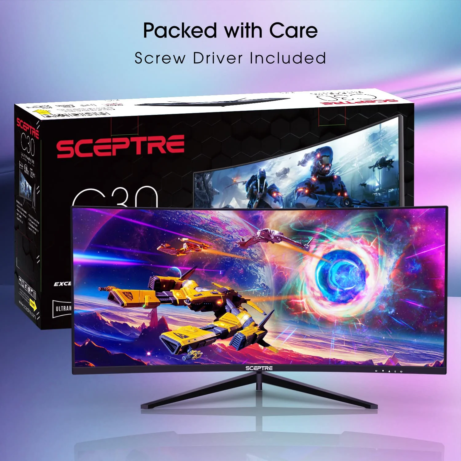 Sceptre 30-inch Curved Gaming Monitor 21:9 2560x1080 Ultra Wide/ Slim HDMI DisplayPort up to 200Hz Build-in Speakers, Metal Black (C305B-200UN1) - Image 3