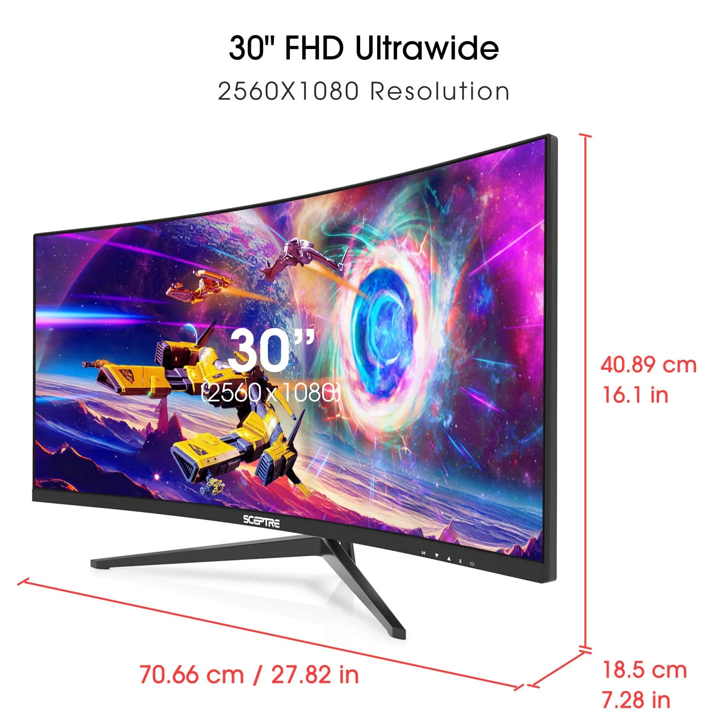 Sceptre 30-inch Curved Gaming Monitor 21:9 2560x1080 Ultra Wide/ Slim HDMI DisplayPort up to 200Hz Build-in Speakers, Metal Black (C305B-200UN1) - Image 4