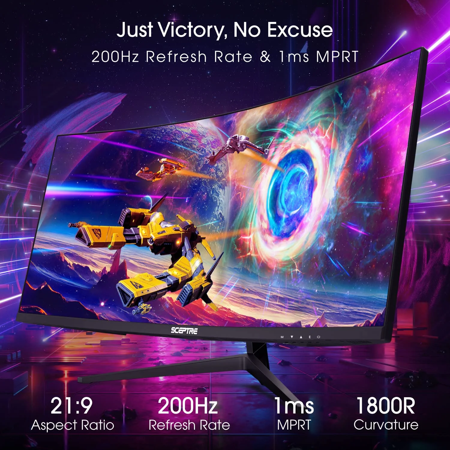 Sceptre 30-inch Curved Gaming Monitor 21:9 2560x1080 Ultra Wide/ Slim HDMI DisplayPort up to 200Hz Build-in Speakers, Metal Black (C305B-200UN1) - Image 5