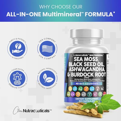 Sea Moss 3000mg Black Seed Oil 2000mg Ashwagandha 1000mg Turmeric 1000mg Bladderwrack 1000mg Burdock & Vitamin C Vitamin D3 with Elderberry Manuka Dandelion Yellow Dock Iodine Chlorophyll ACV - 2Pack - Image 5