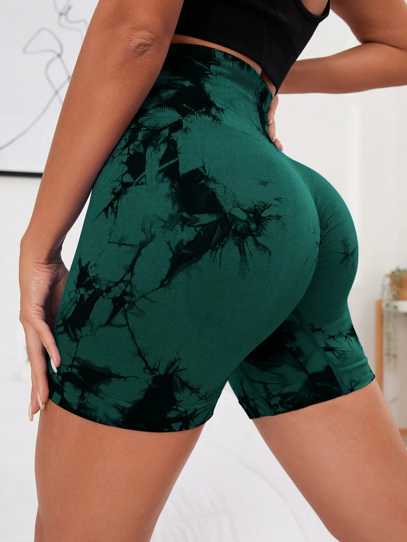 Seamless Tie Dye Style High Waist Quick Dried Fitness Triple Pants Honey Peach Hip Lift Yoga Sports Tight Shorts - Image 9
