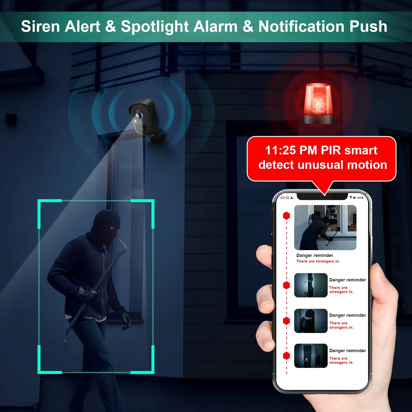 Security Cameras Wireless Outdoor, 1080P Battery Powered AI Motion Detection Spotlight Siren Alarm WiFi Surveillance Indoor Home Camera, Color Night Vision, 2-Way Talk, Waterproof, Cloud/SD Storage - Image 4