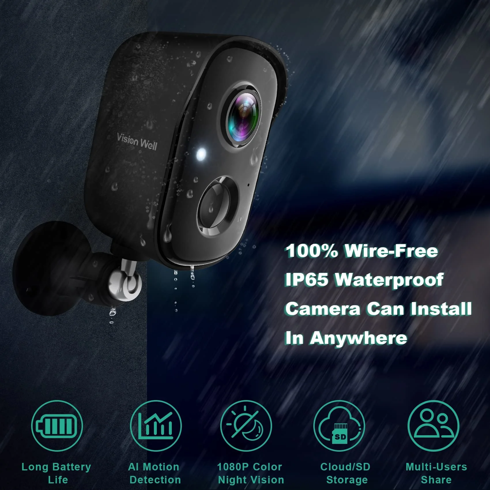 Security Cameras Wireless Outdoor, 1080P Battery Powered AI Motion Detection Spotlight Siren Alarm WiFi Surveillance Indoor Home Camera, Color Night Vision, 2-Way Talk, Waterproof, Cloud/SD Storage - Image 6