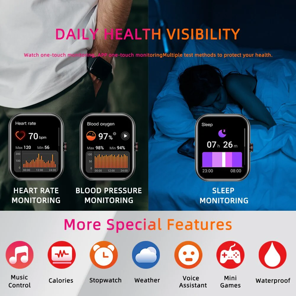 SENBONO Bluetooth Call Smart Watch Men Women Health Sport Monitoring Blood Pressure Oxygen Smart Voice Assistant Smartwatch Men - Image 7