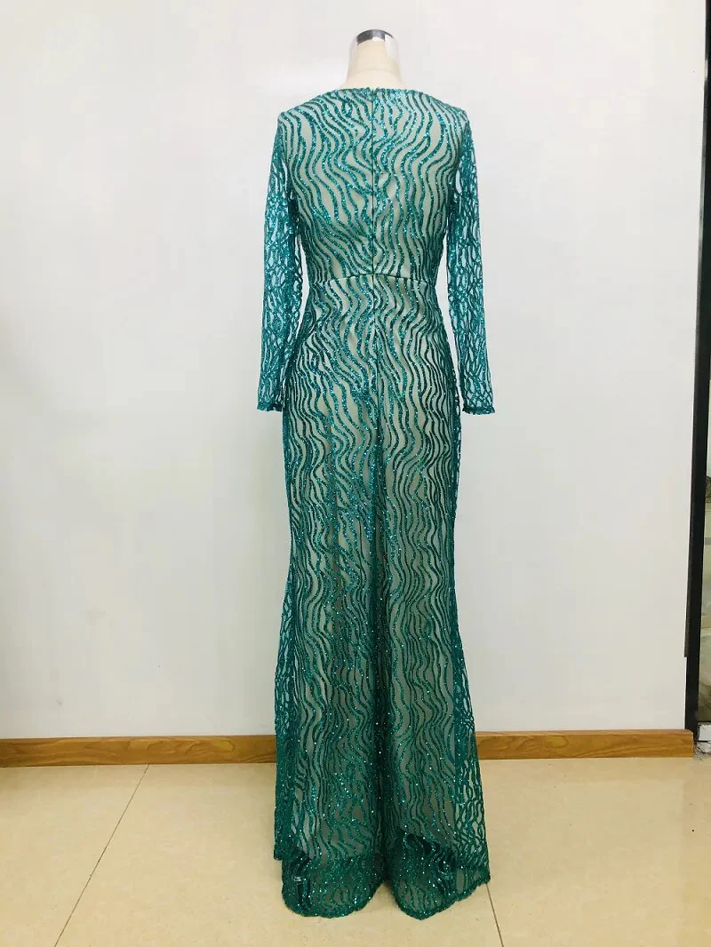 Sequin Evening Party Long Dress Women Autumn Winter 2022 Clothing Sexy V-neck Wedding Formal Dresses Slim Bridesmaid Vestidos - Image 3