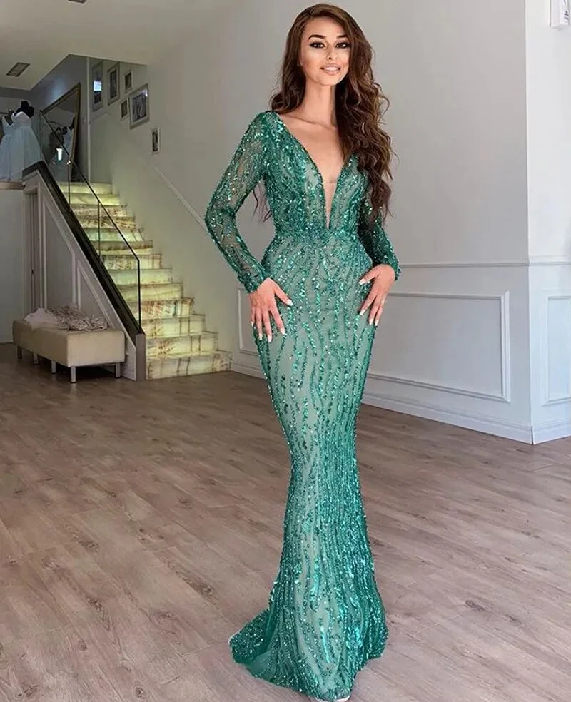 Sequin Evening Party Long Dress Women Autumn Winter 2022 Clothing Sexy V-neck Wedding Formal Dresses Slim Bridesmaid Vestidos - Image 5