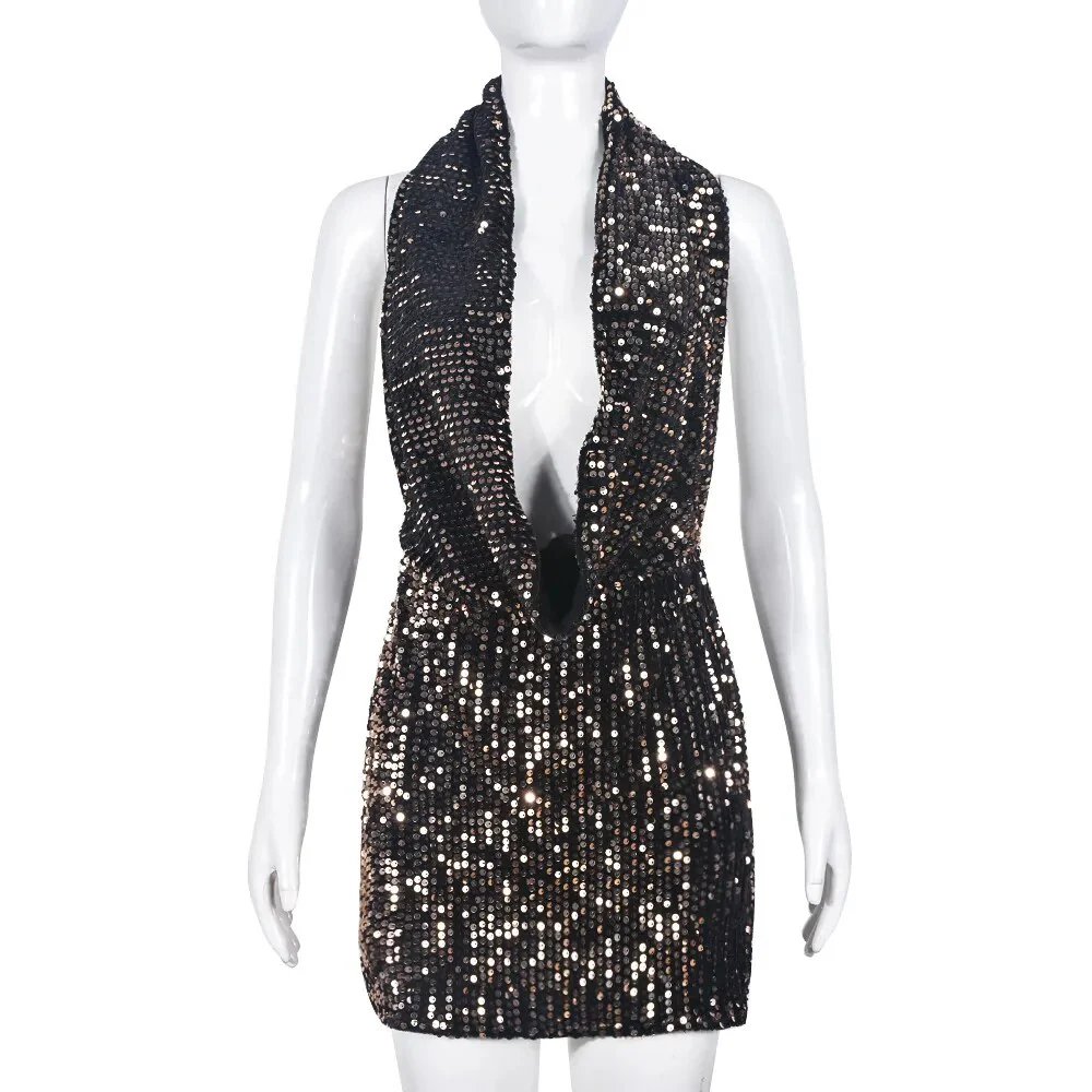 Sequin Mini Black Dress Sexy Club Party Bodycon Fashion Evening Dresses Women 2023 Summer Clothing Elegant Luxury Hoodie Dresses - Image 4
