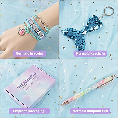 Sequins Notebook Set - Sparkly Mermaid Gift for Girls Kids Christmas Birthday Notebooks Journal Diary with Lock School Travel A5 Lined Memos Writing Drawing Notepad Ballpoint Pen Bracelet Key-chain - Image 3