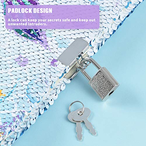 Sequins Notebook Set - Sparkly Mermaid Gift for Girls Kids Christmas Birthday Notebooks Journal Diary with Lock School Travel A5 Lined Memos Writing Drawing Notepad Ballpoint Pen Bracelet Key-chain - Image 5