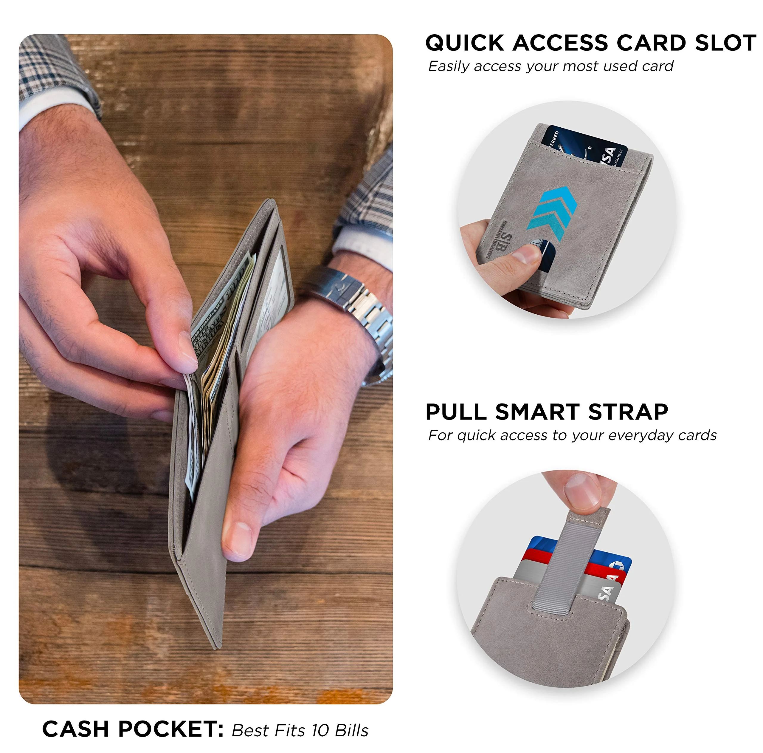 SERMAN BRANDS RFID Blocking Slim Bifold Genuine Leather Thin Minimalist Front Pocket Wallets for Men Billfold Wallet Men Gift (Slate Gray 2.0) - Image 4